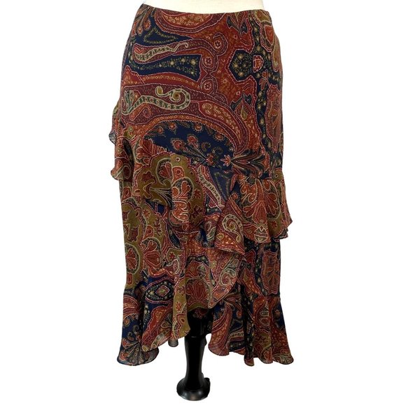 Chaps Dresses & Skirts - Chaps Boho Peasant Skirt Size 6 Multicolor Paisley Tiered Pull-on Elastic Waist